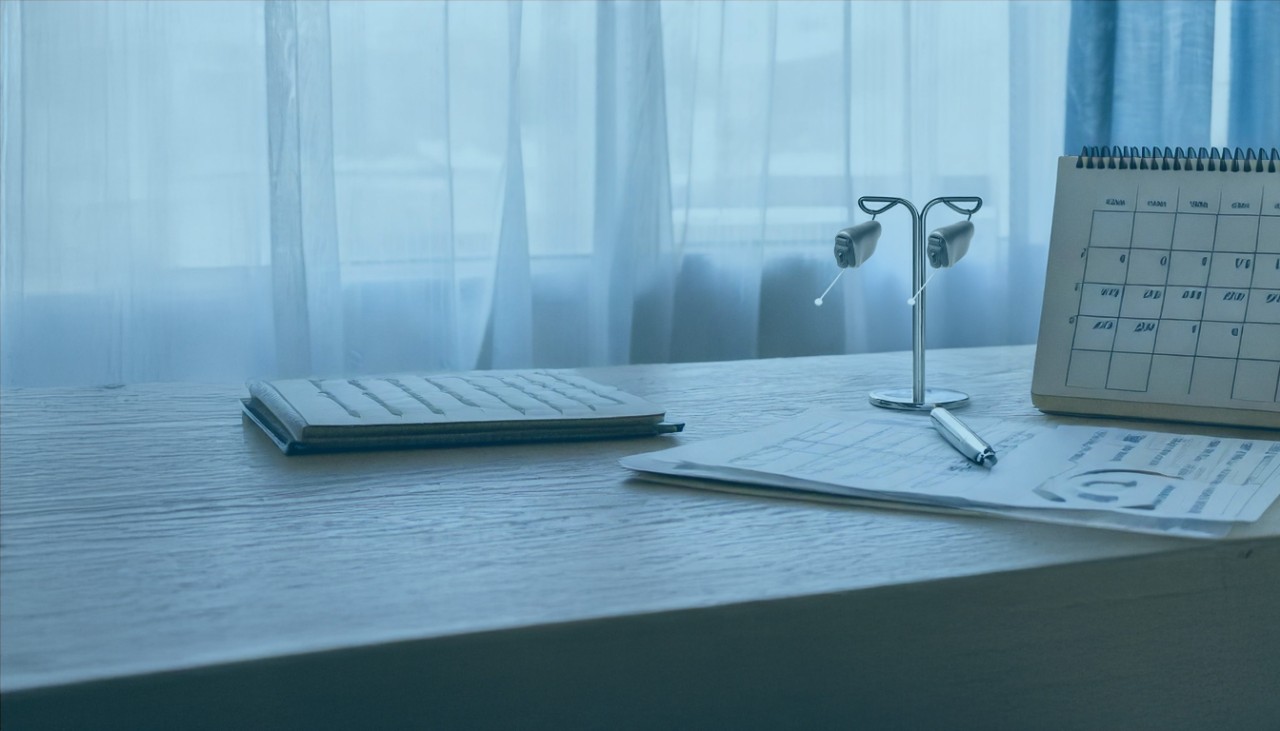 Hearing aids on a desk